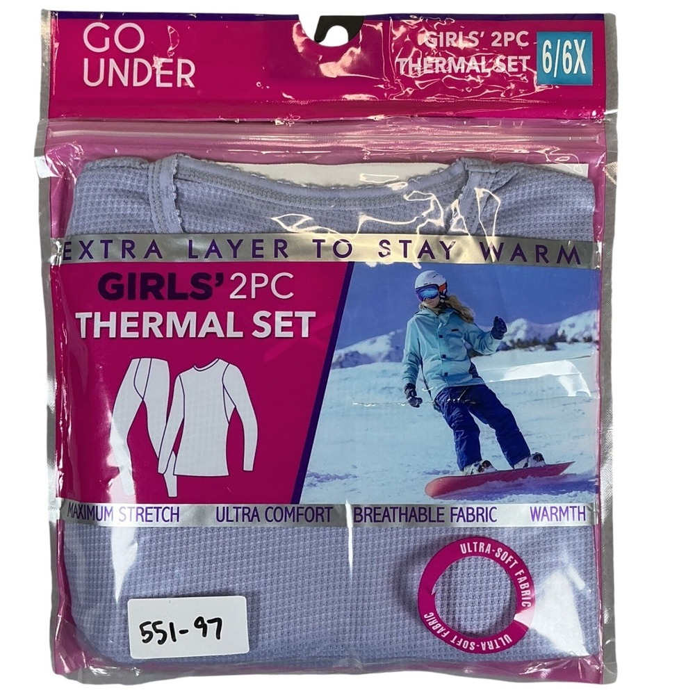 Go‎ Under Girls 2PC Thermal Set 6/6X Lilac Waffle Knit Cotton Blend NWT NEW